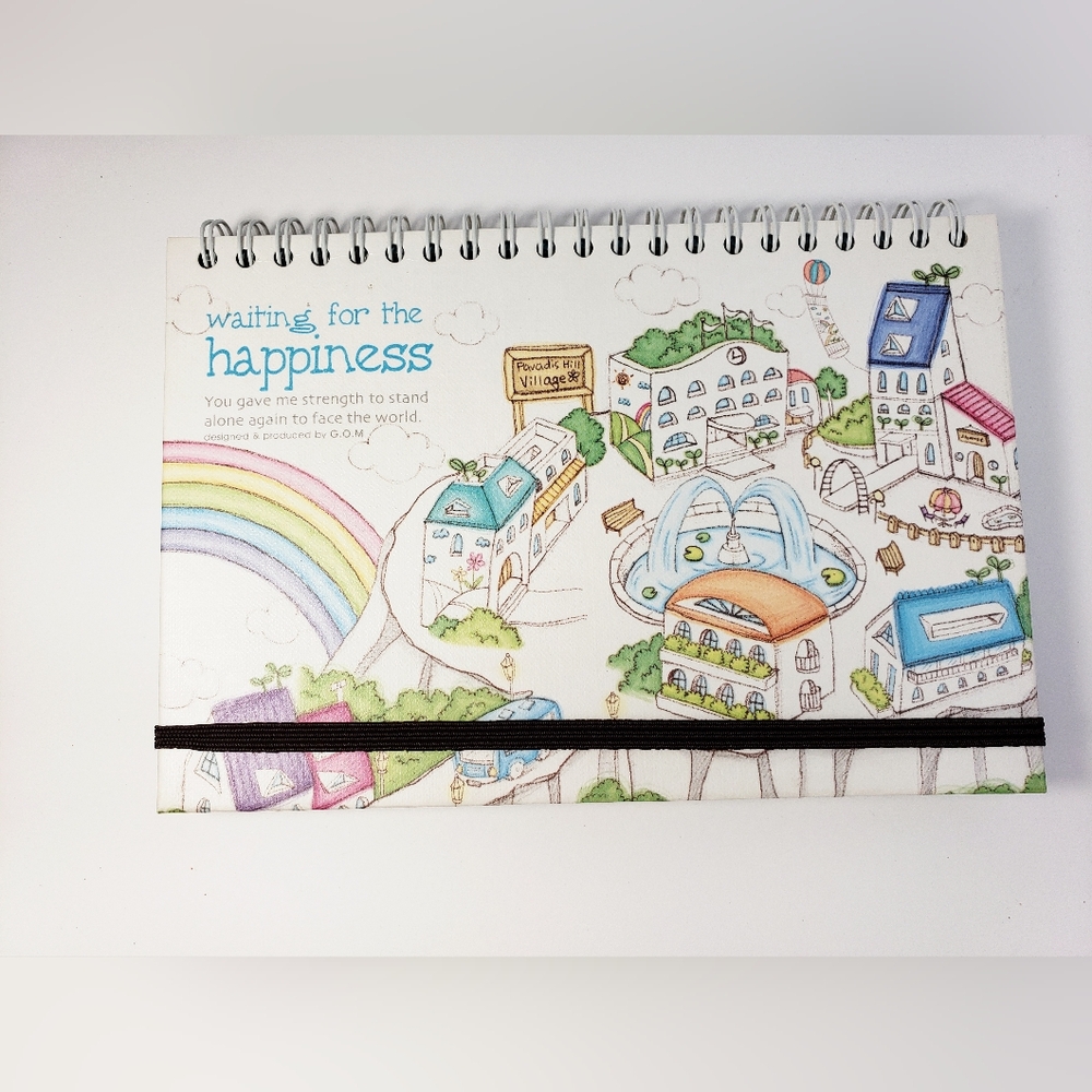 Colorful Spiral Notebook with Village Design